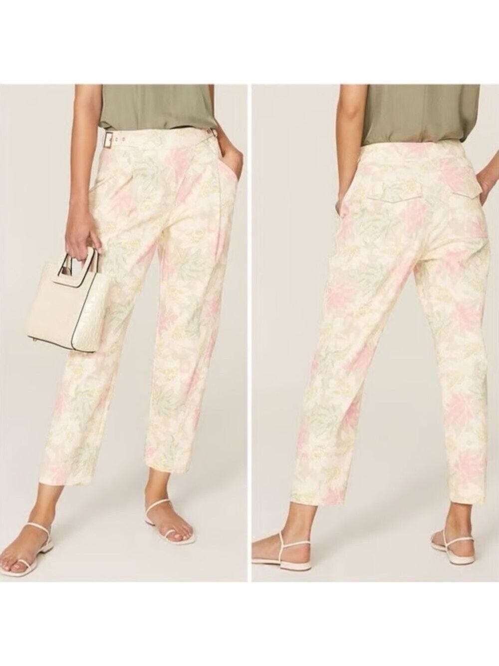 Ted Baker London Aphraa Floral Print Buckle Waist Band Tapered Trouser